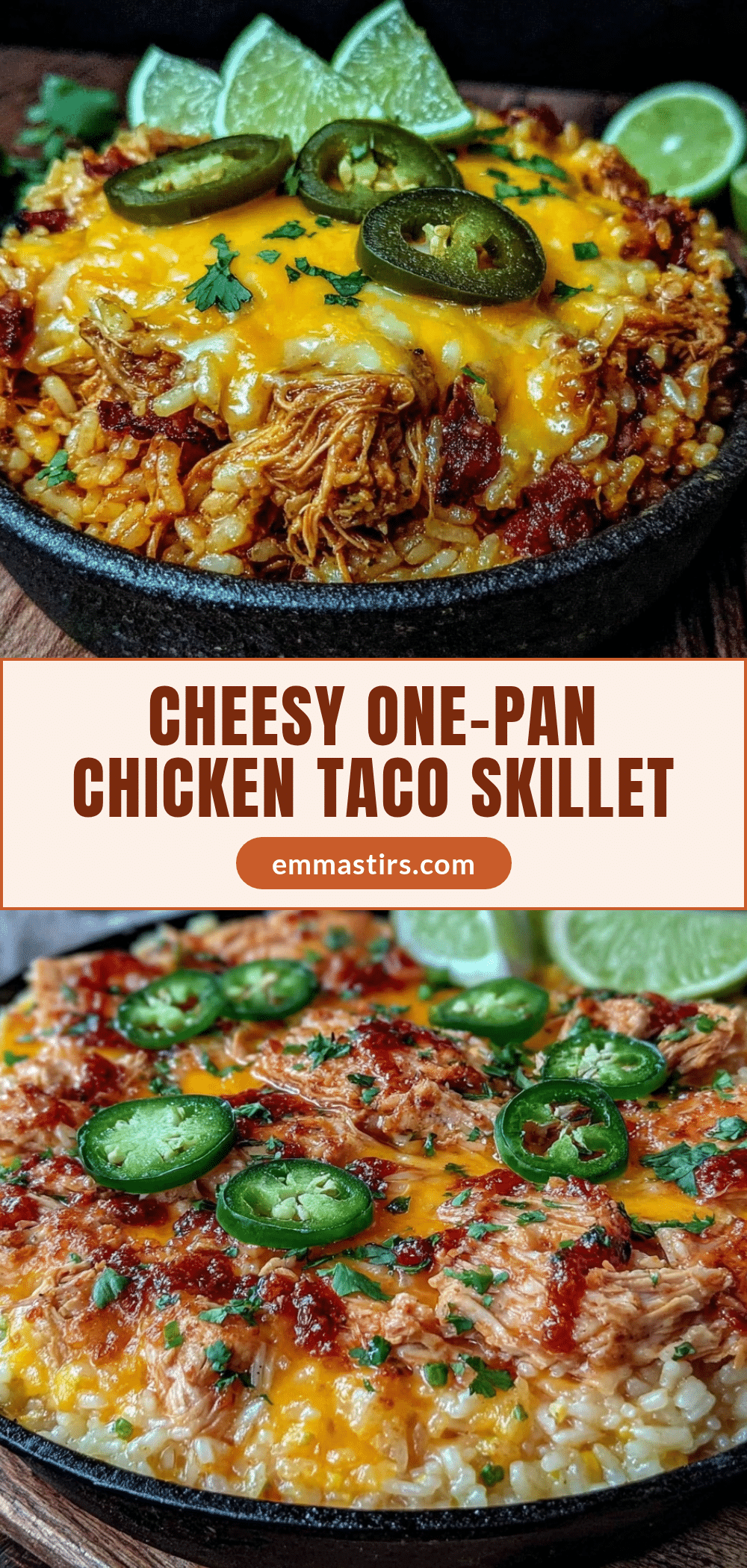 one-pan cheesy chicken taco rice skillet recipe
