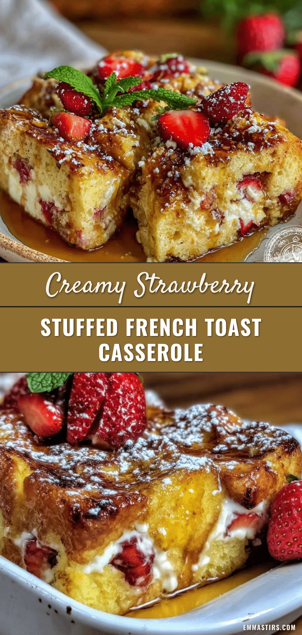 creamy strawberry cream cheese stuffed french toast casserole recipe