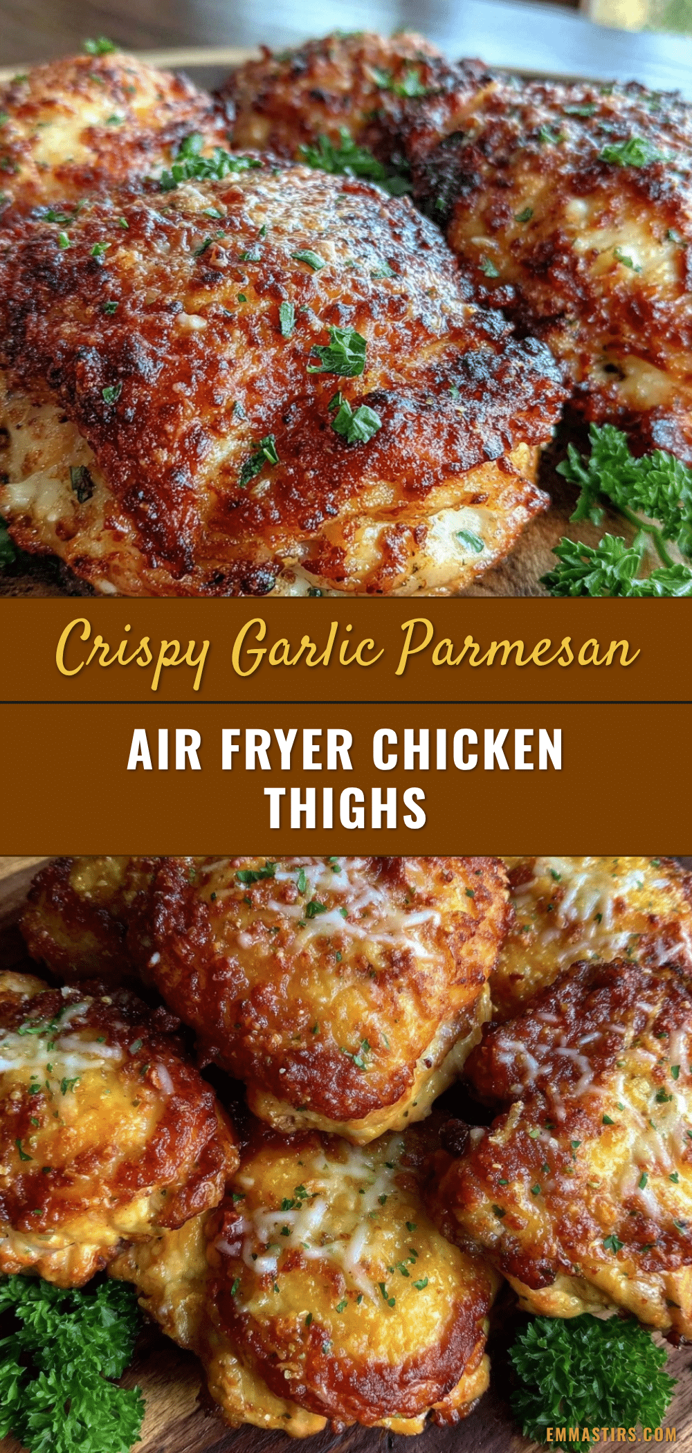 crispy garlic parmesan air fryer chicken thighs recipe
