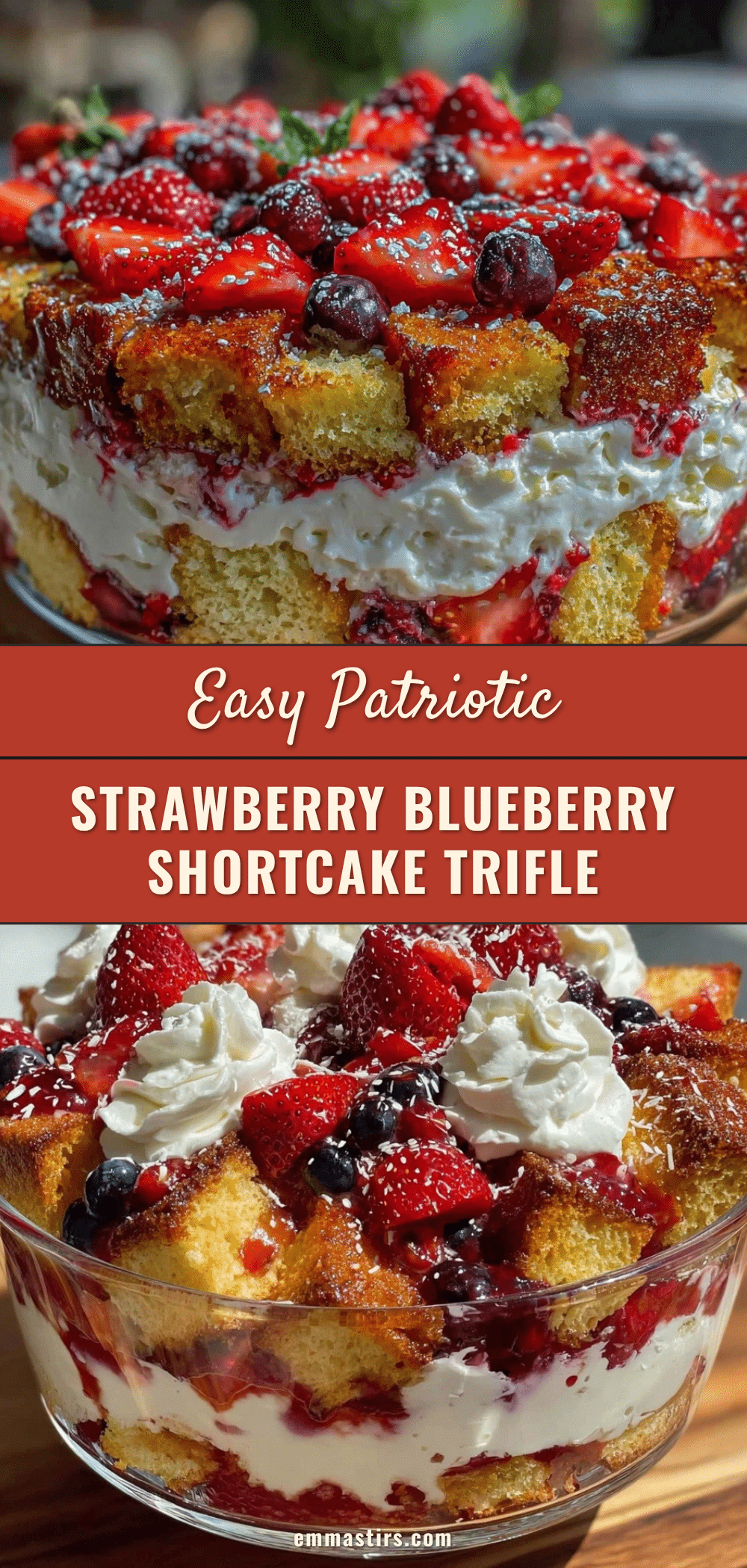 Easy Patriotic Strawberry Shortcake Trifle recipe