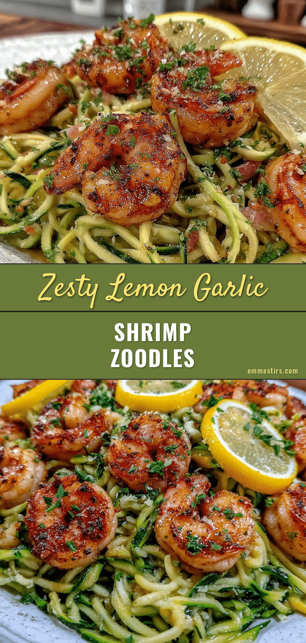 lemon garlic zucchini noodles with pan-seared shrimp recipe