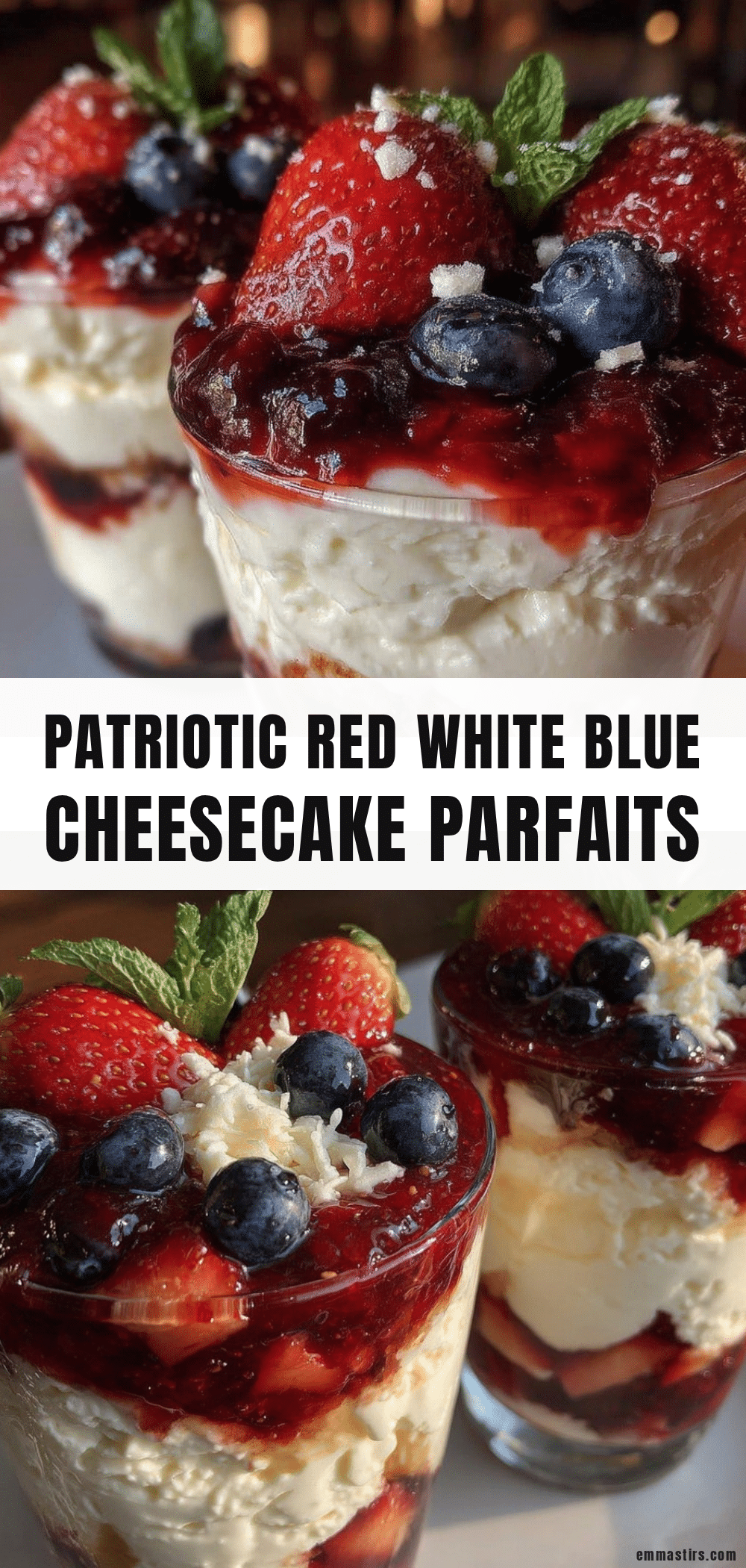 red white and blue layered cheesecake parfaits recipe