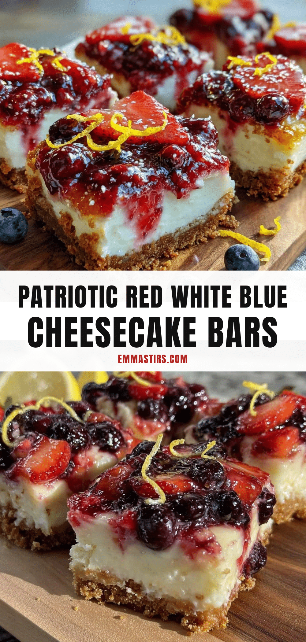 red white and blue lemon blueberry cheesecake bars recipe