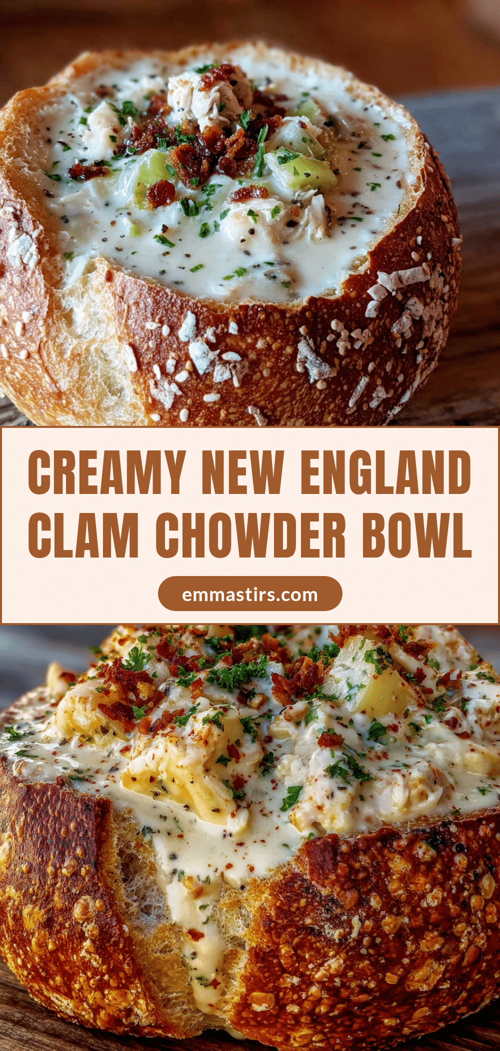 New England clam chowder in sourdough bread bowl recipe