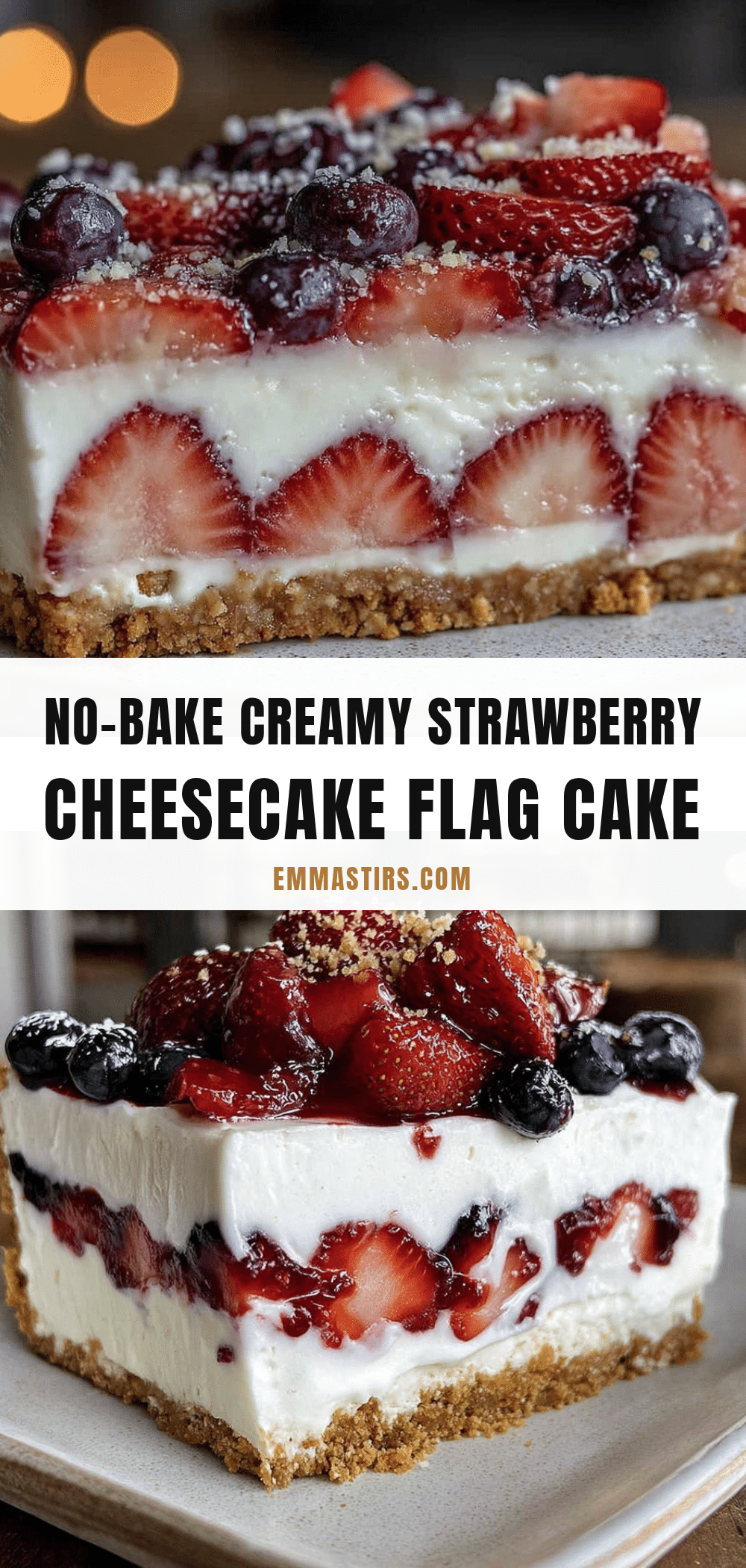 no-bake strawberry cheesecake flag cake recipe