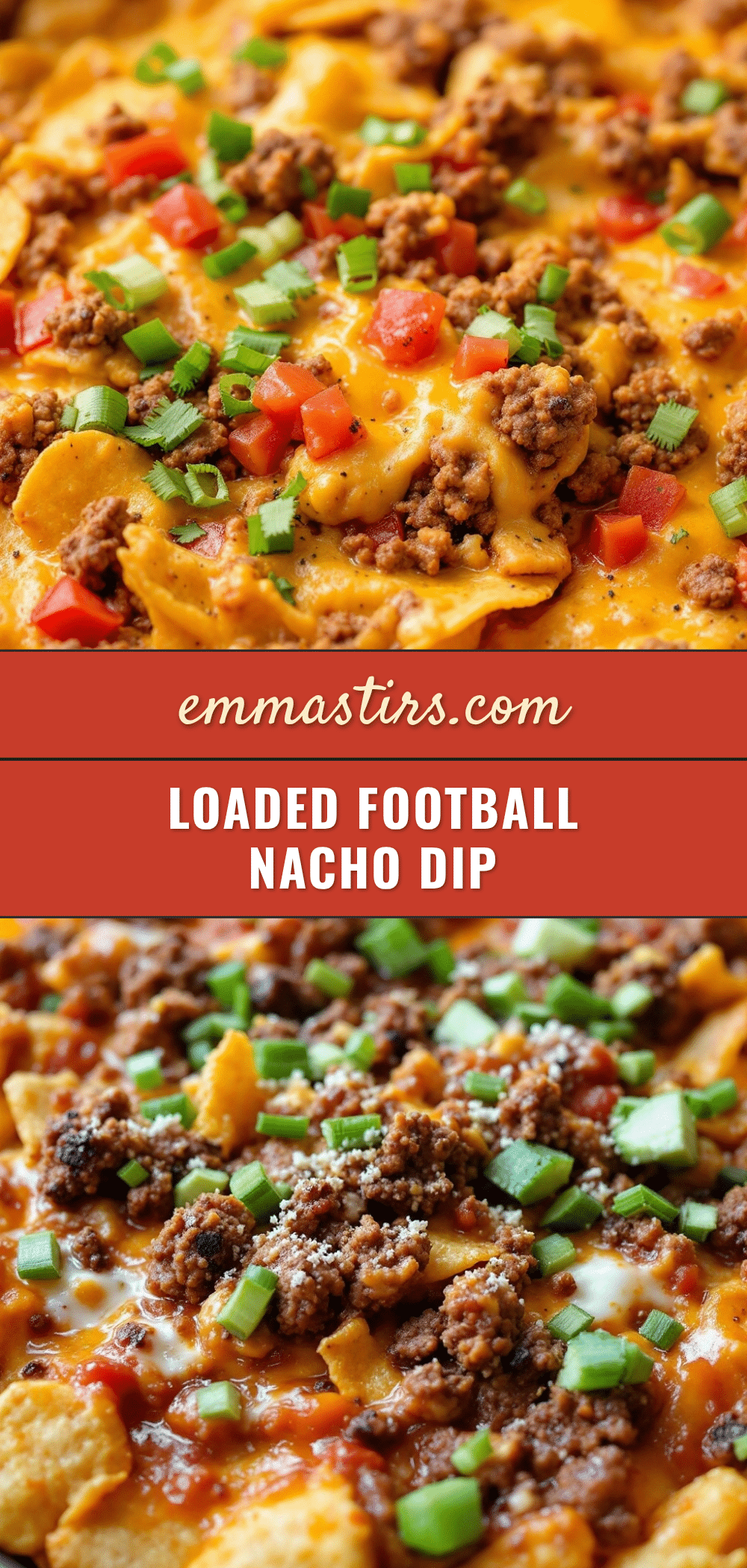 Easy Loaded Nacho Football Dip with Ground Beef recipe