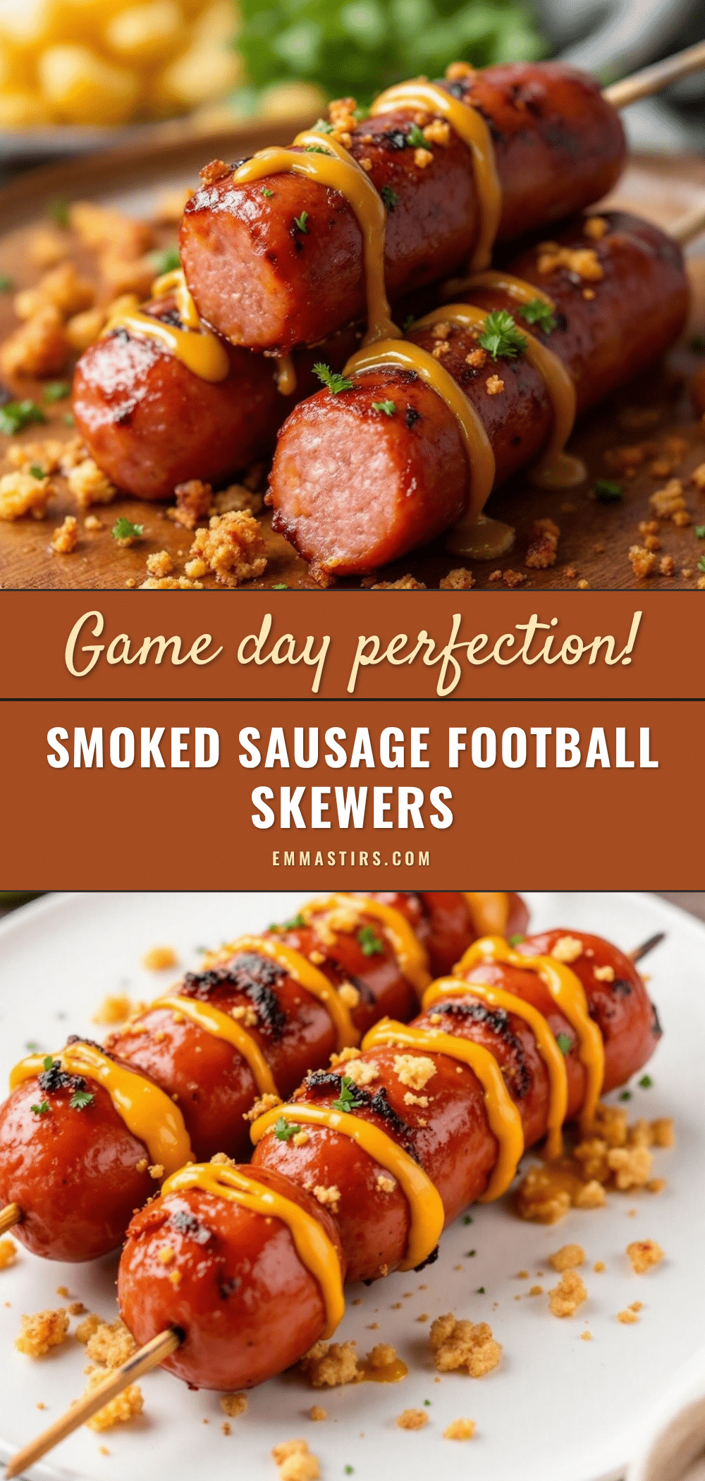 Easy Smoked Sausage Football Skewers recipe