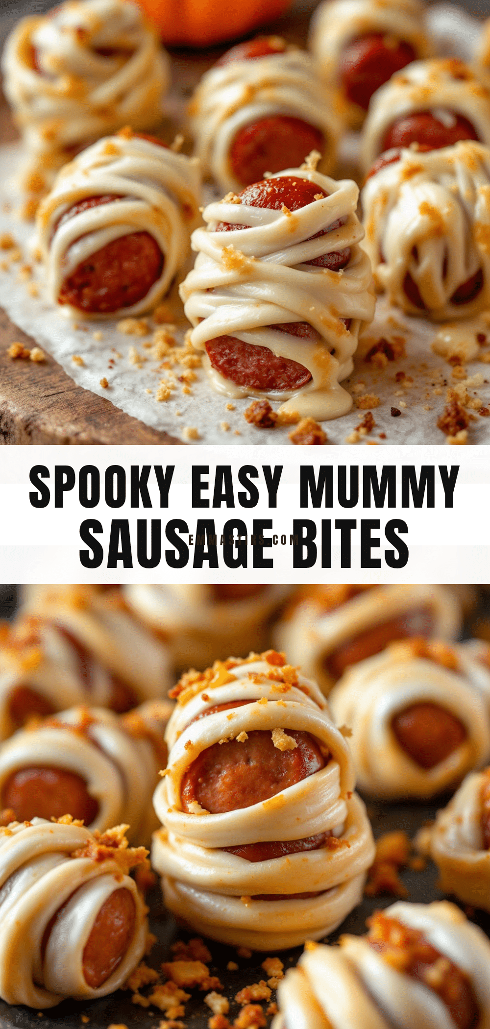 mummy sausage bites halloween party appetizer recipe