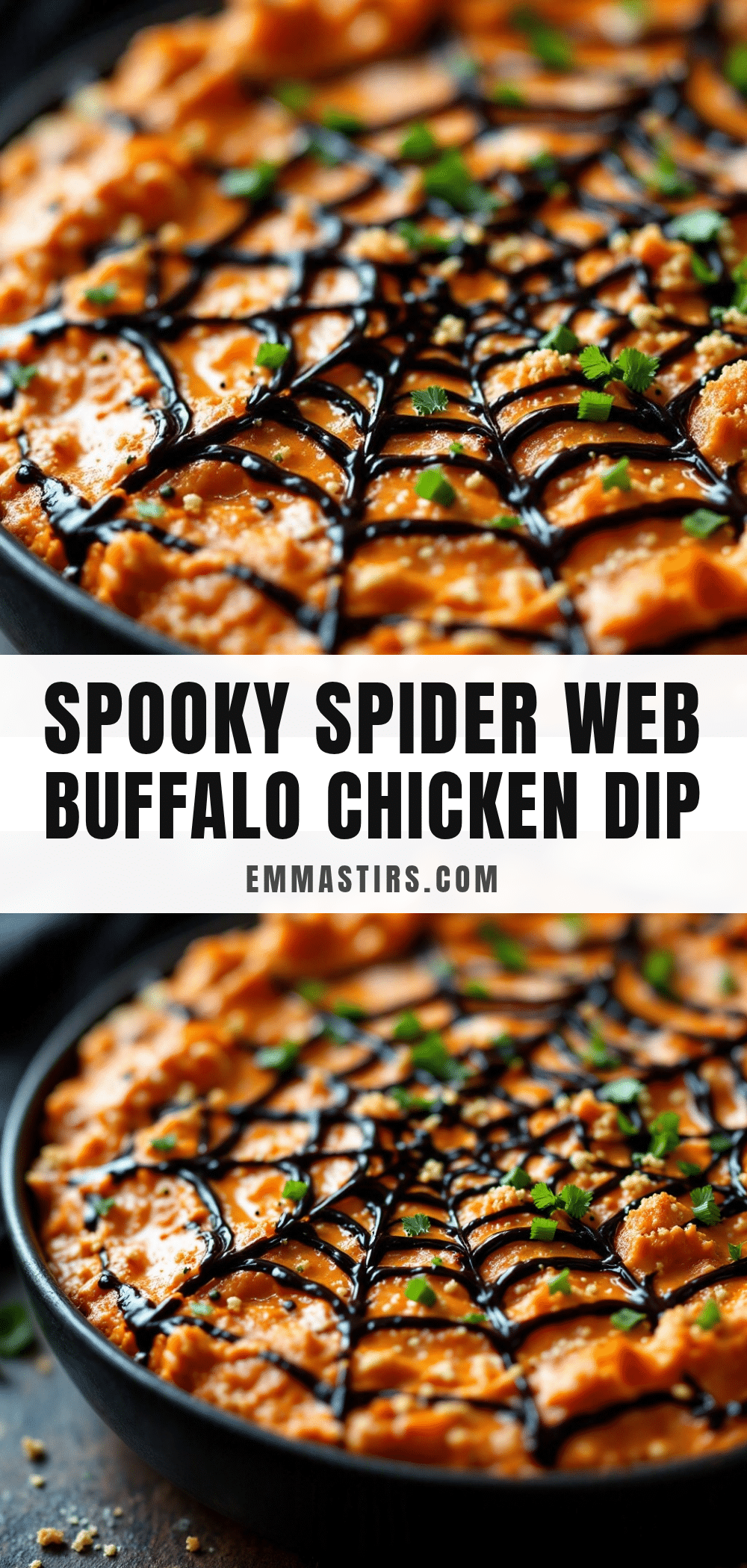 spider web buffalo chicken dip for Halloween recipe